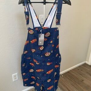 Blue Comic Print Overalls